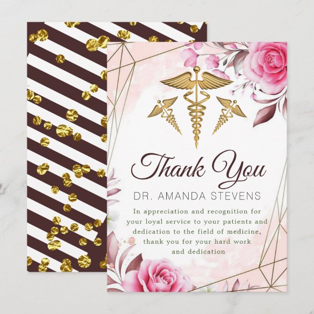 Elegant Rosy Doctor Thank You Card (Front/Back)