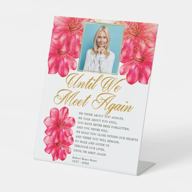 Elegant Rosy Floral Funeral Memorial Poem Pedestal Sign (Front)