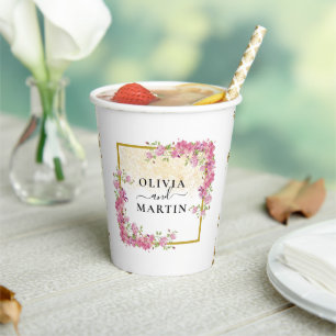 Elegant Rosy Floral Wedding Paper Cup