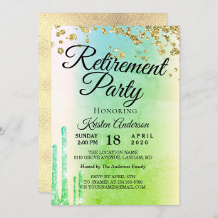 Elegant Rosy Sparkly Glitter Retirement Party Inv Invitation