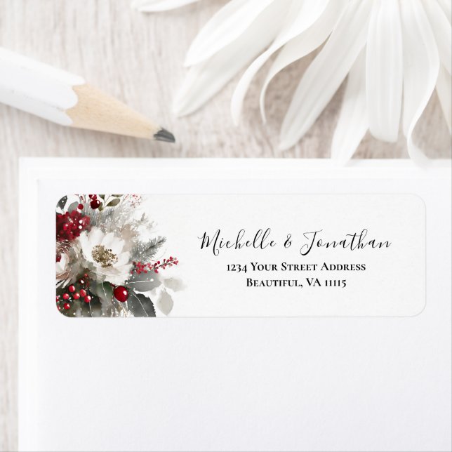 Élégant rouge argent Noël hiver Floral Mariage (En situation)
