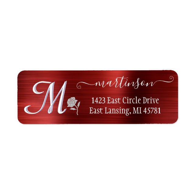 Élégant Rouge brossé métal personnalisé Monogramme (Devant)