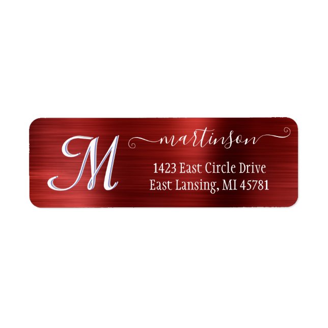 Élégant Rouge brossé métal personnalisé Monogramme (Devant)