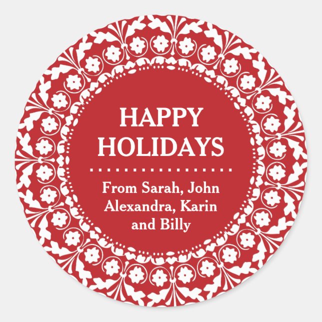 Élégant rouge et blanc Étiquettes de Noël Art popu (Devant)