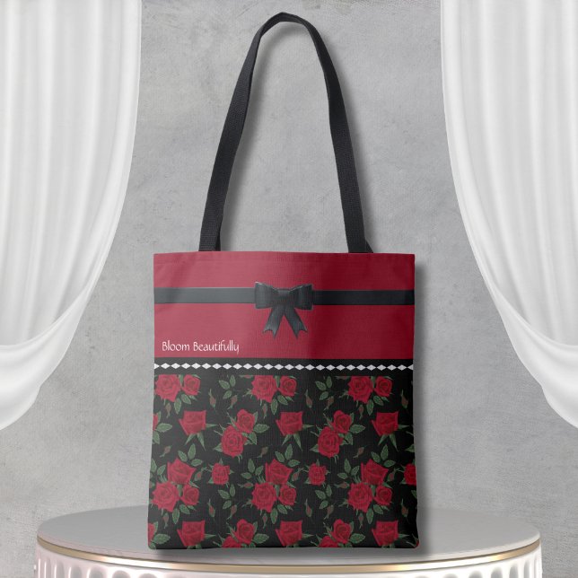 Elégant rouge et noir Rose Sac fourre-tout classiq (Elegant Red and Black Rose Tote Bag Classic Design)