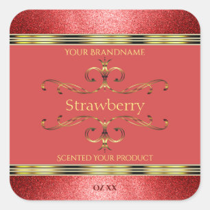 Elégant rouge et or Étiquette de produits bordures