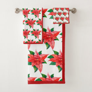 Élégant Rouge et Vert Poinsettia Floral Noël