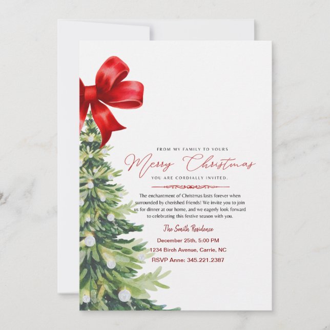 Elégant rouge floral Aquarelle Noël Invitation (Devant)