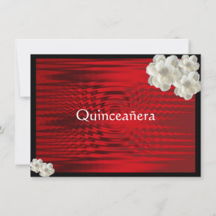Elégant rouge noir, Rose, Quinceanera Invitation