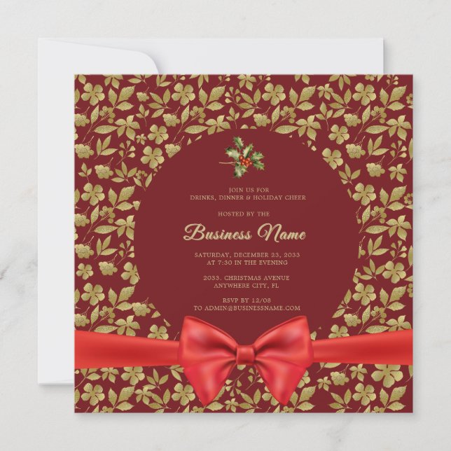 Élégant Rouge or Noël Business Party Invitation (Devant)