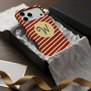 Élégant Rouge or rayures motif monogramme personna