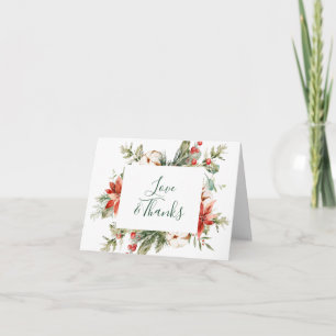 Elégant Rouge Poinsettia Pine Fir Aquarelle Merci 