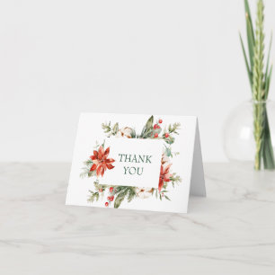 Elégant Rouge Poinsettia Pine Fir Aquarelle Merci 