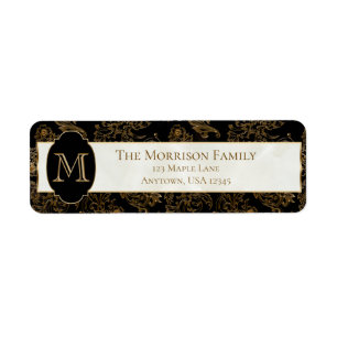 Élégant Rouleaux Or Faux Marbre Noir Monogramme