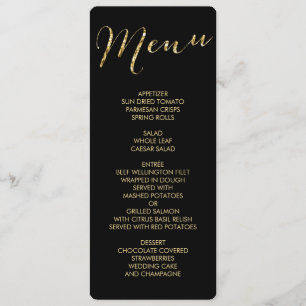Elegant Round Black And Gold Foil Wedding Menu