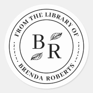 Elegant Round Botanical Initials Personal Library Classic Round Sticker