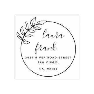 Elegant Round Couple Names Wedding Return Address Rubber Stamp