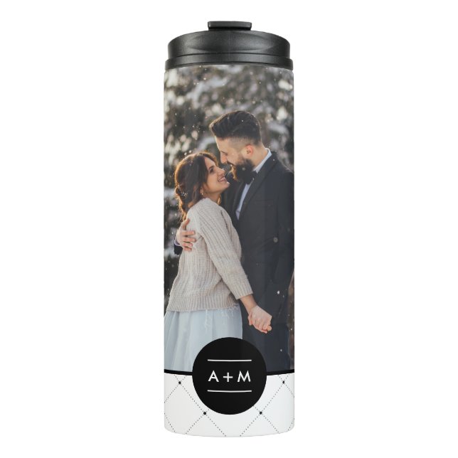 Elegant Round Frame Monogram Photo Thermal Tumbler (Front)