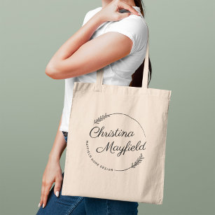 Elegant Round Leaves Personalized Name Business Tote Bag
