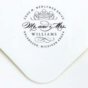 Elegant Round Mr and Mrs Return Address Self-inking Stamp