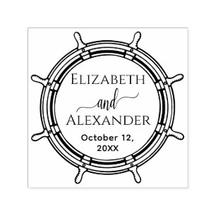 Elegant Round Ship Wheel Frame Names Date Wedding Self-inking Stamp