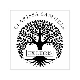 Elegant Round Tree Custom Name Ex Libris Self-inking Stamp