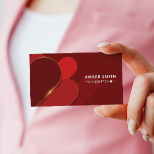 Elegant Rounded Rectangle Red Golden Line Business Card