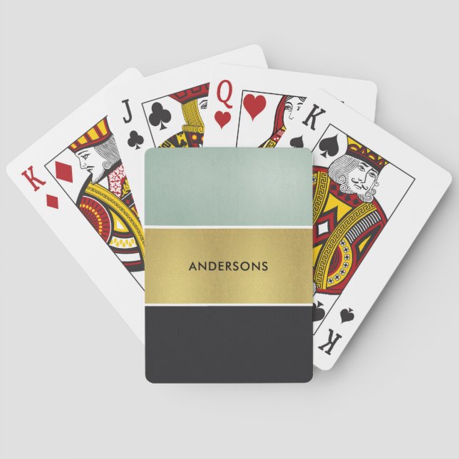 ELEGANT ROYAL AQUA BLUE GOLD BLACK STRIPS PLAYING CARDS (Back)