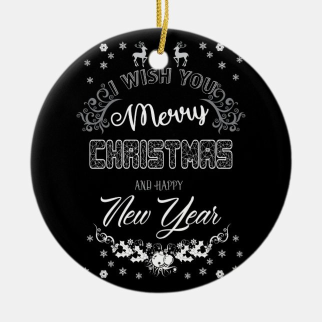 Elegant Royal Black White Merry Christmas Ornament (Front)