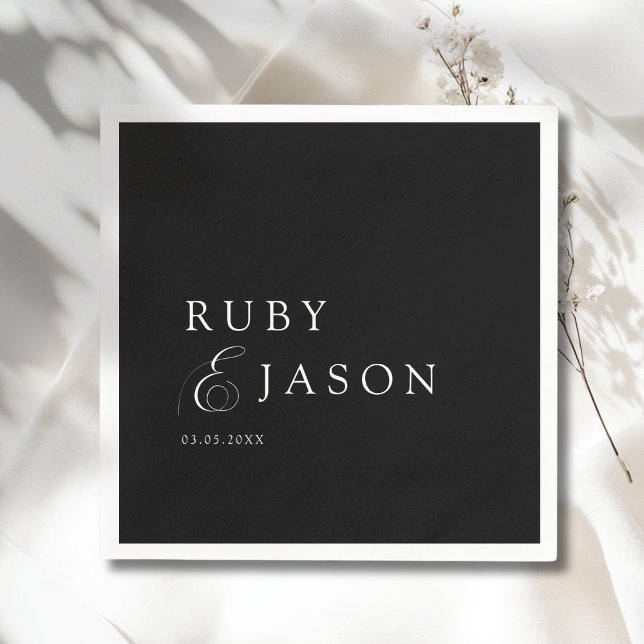 Elegant Royal Black & White Script Wedding Napkin (Elegant Royal Ivory Black Script Wedding Napkins)