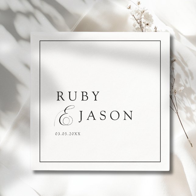 Elegant Royal Black & White Script Wedding Napkin (Elegant Royal Black & White Script Wedding Napkins)