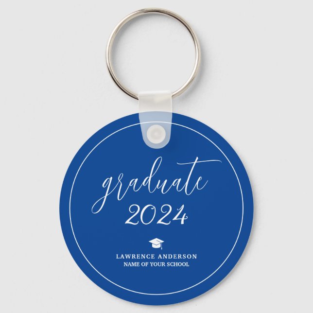 Elegant Royal Blue 2024 Graduate Graduation Keychain (Front)