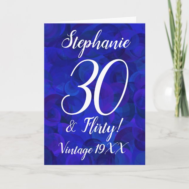 Elegant Royal Blue 30 and Flirty Birthday Card (Front)