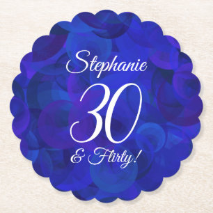 Elegant Royal Blue 30 and Flirty Birthday Party Paper Coaster