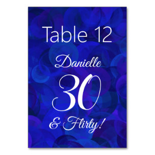 Elegant Royal Blue 30 and Flirty Birthday Party Table Number