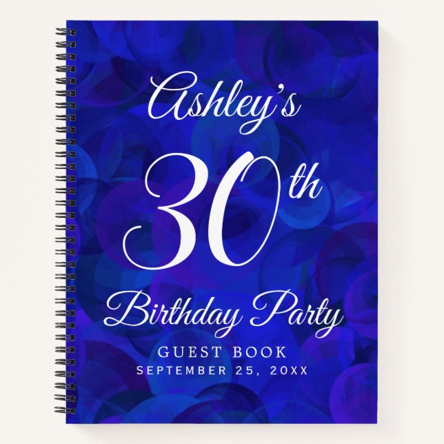 Elegant Royal Blue 30th Birthday Party Guestbook Notebook (Front)