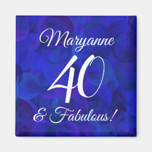 Elegant Royal Blue 40 and Fabulous Birthday Party Magnet