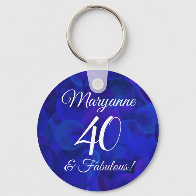 Elegant Royal Blue 40 & Fabulous Birthday Party Keychain (Front)