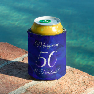 Elegant Royal Blue 50 and Fabulous Birthday Party Can Cooler