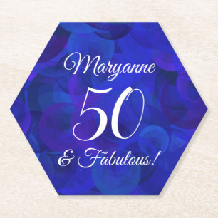 Elegant Royal Blue 50 and Fabulous Birthday Party Paper Coaster
