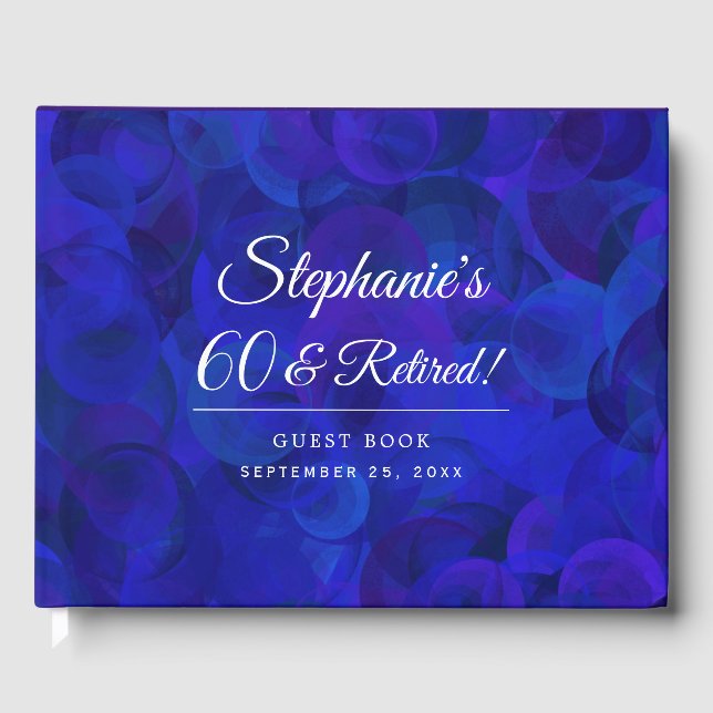 Elegant Royal Blue 60 and Retired Birthday Party Guest Book (Front)