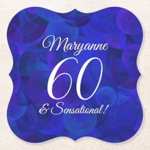 Elegant Royal Blue 60 and Sensational Birthday Paper Coaster