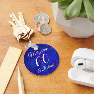 Elegant Royal Blue 60 & Retired Retirement Keychain