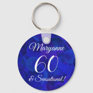 Elegant Royal Blue 60 & Sensational Birthday Party Keychain