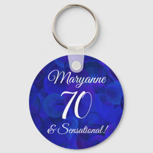 Elegant Royal Blue 70 & Sensational Birthday Party Keychain