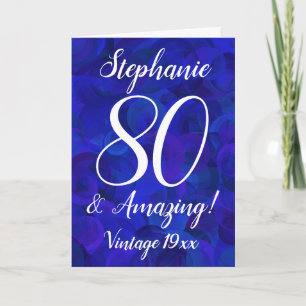 Elegant Royal Blue 80 and Amazing Birthday Card