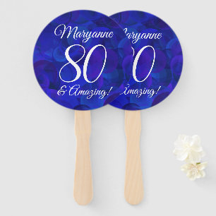 Elegant Royal Blue 80 and Amazing Birthday Party Hand Fan