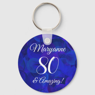 Elegant Royal Blue 80 and Amazing Birthday Party Keychain