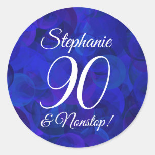 Elegant Royal Blue 90 and Nonstop Birthday Favour Classic Round Sticker