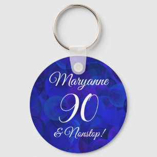 Elegant Royal Blue 90 and Nonstop Birthday Party Keychain